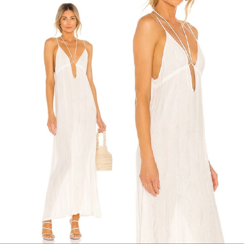 Revolve Devon Windsor Paloma Silky Maxi Dress - Strappy Fine Knit In Off White